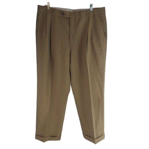 Ballin Classic Comfort EZE Mens Brown W 38 L 28 120s Wool Pleated Front Pants - Picture 2 of 7